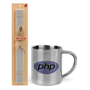 PHP, Easter Set, metallic thermal cup (300ml) & Easter aromatic flat candle (30cm) (GRAY)