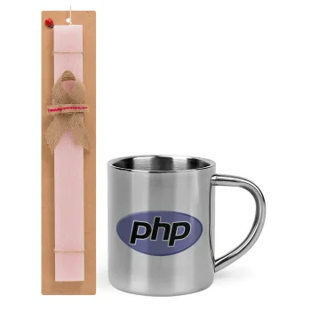 PHP, Easter Set, metallic thermal cup (300ml) & aromatic flat Easter candle (30cm) (PINK)