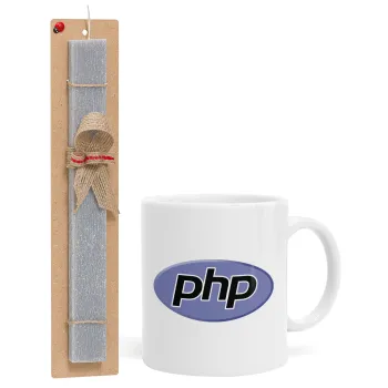 PHP, Easter Set, Ceramic Cup (330ml) & Easter aromatic flat candle (30cm) (GRAY)