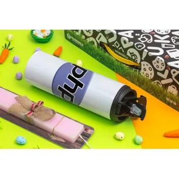 PHP, Easter candle,Travel Tumbler 2 Lids, with metal straw & cleaning brush & aromatic flat candle (30cm) (PINK)