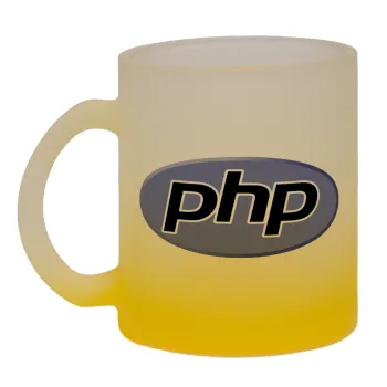 PHP, Κούπα γυάλινη δίχρωμη με βάση το κίτρινο ματ, 330ml