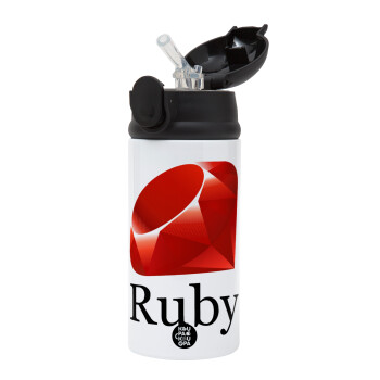 Ruby, Children's hot water bottle, stainless steel, with safety straw, Black (360ml) BPA-FREE