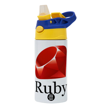 Ruby, Children's hot water bottle, stainless steel, with safety straw, green, blue (360ml) BPA FREE