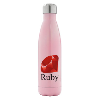 Ruby, Μεταλλικό παγούρι θερμός Ροζ Ιριδίζον (Stainless steel), διπλού τοιχώματος, 500ml