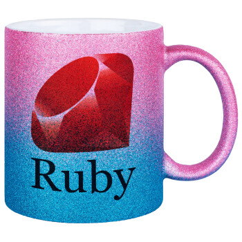 Ruby, Κούπα Χρυσή/Μπλε Glitter, κεραμική, 330ml