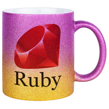 Ruby, Κούπα Χρυσή/Ροζ Glitter, κεραμική, 330ml