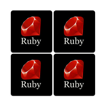 Ruby, ΣΕΤ 4 Σουβέρ ξύλινα τετράγωνα (9cm)