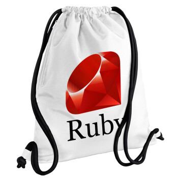Ruby, Τσάντα πλάτης πουγκί GYMBAG λευκή, με τσέπη (40x48cm) & χονδρά κορδόνια