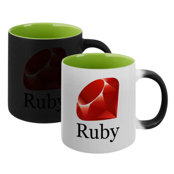Ruby, Κούπα Μαγική εσωτερικό πράσινο, κεραμική 330ml που αλλάζει χρώμα με το ζεστό ρόφημα (1 τεμάχιο)