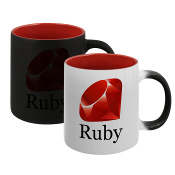 Ruby, Κούπα Μαγική εσωτερικό κόκκινο, κεραμική, 330ml που αλλάζει χρώμα με το ζεστό ρόφημα (1 τεμάχιο)