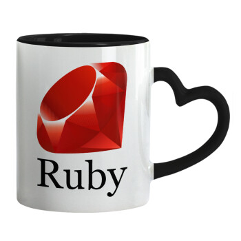 Ruby, Κούπα καρδιά χερούλι μαύρη, κεραμική, 330ml