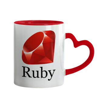 Ruby, Κούπα καρδιά χερούλι κόκκινη, κεραμική, 330ml