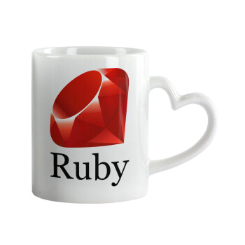 Ruby, Κούπα καρδιά χερούλι λευκή, κεραμική, 330ml