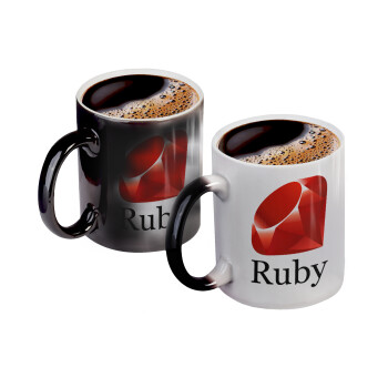 Ruby, Color changing magic Mug, ceramic, 330ml when adding hot liquid inside, the black colour desappears (1 pcs)