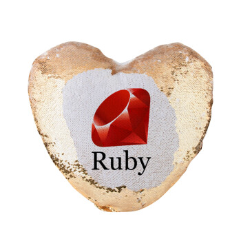 Ruby, Μαξιλάρι καναπέ καρδιά Μαγικό Χρυσό με πούλιες 40x40cm περιέχεται το  γέμισμα