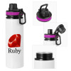 Metallic water bottle with safety lid, 850ml aluminum