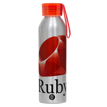 Ruby, Aluminum Sports Bottle 650ml – Silver with Red Cap and Silicone Strap