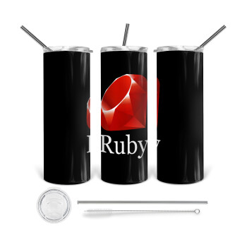 Ruby, 360 Eco friendly ποτήρι θερμό (tumbler) από ανοξείδωτο ατσάλι 600ml, με μεταλλικό καλαμάκι & βούρτσα καθαρισμού