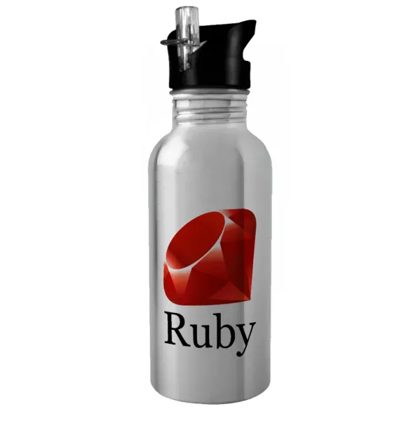 Ruby — Water bottle Silver with straw, stainless steel 600ml