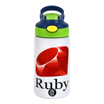 Ruby, Children's hot water bottle, stainless steel, with safety straw, green, blue (350ml)