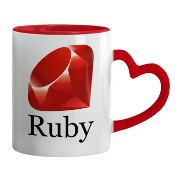 Ruby, Mug heart red handle, ceramic, 330ml