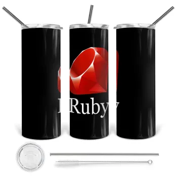 Ruby, Tumbler stainless steel 600ml, with metal straw & cleaning brush