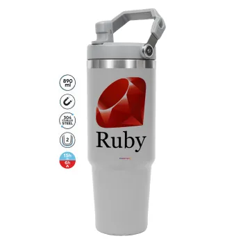 Ruby, GREY color, 890ml (30oz) stainless Steel Tumbler with Handle
