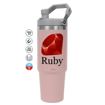 Ruby, Pink color, 890ml (30oz) stainless Steel Tumbler with Handle