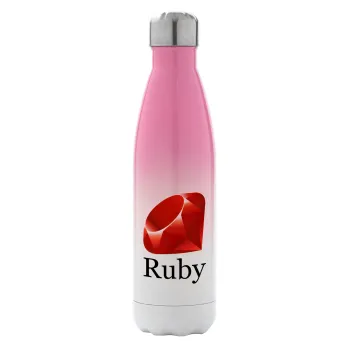 Ruby, Metal mug thermos Pink/White (Stainless steel), double wall, 500ml