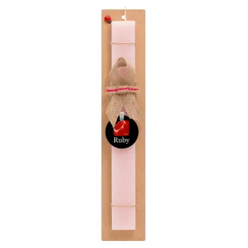 Ruby, Easter Set, wooden keychain & scented flat Easter candle (30cm) (PINK)