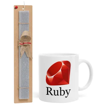 Ruby, Easter Set, Ceramic Cup (330ml) & Easter aromatic flat candle (30cm) (GRAY)