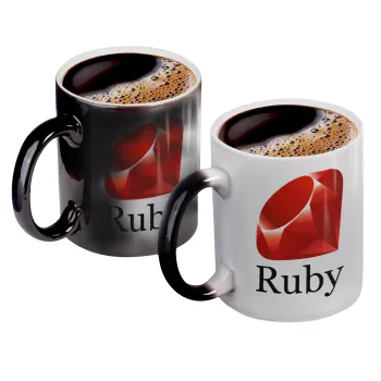 Ruby, Color changing magic Mug, ceramic, 330ml when adding hot liquid inside, the black colour desappears (1 pcs)