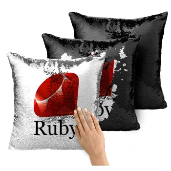 Ruby, Μαξιλάρι καναπέ Μαγικό Μαύρο με πούλιες 40x40cm περιέχεται το γέμισμα