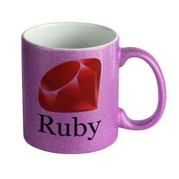 Ruby, Κούπα Μωβ Glitter που γυαλίζει, κεραμική, 330ml