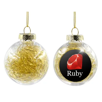 Ruby, Transparent Christmas tree ball ornament with gold filling 8cm