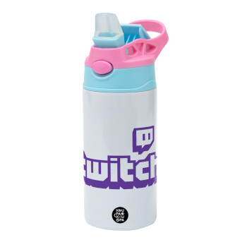Twitch, Children's hot water bottle, stainless steel, with safety straw, Pink/BlueCiel (360ml) BPA FREE