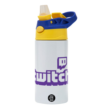 Twitch, Children's hot water bottle, stainless steel, with safety straw, green, blue (360ml) BPA FREE