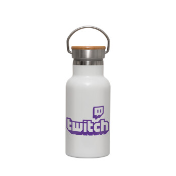 Twitch, Metallic thermos (Stainless steel) White with wooden lid (bamboo), double-walled, 350ml