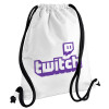Twitch, Τσάντα πλάτης πουγκί GYMBAG λευκή, με τσέπη (40x48cm) & χονδρά κορδόνια