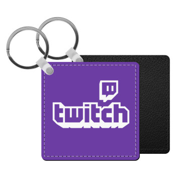 Twitch, Μπρελόκ Δερματίνη, τετράγωνο ΜΑΥΡΟ (5x5cm)