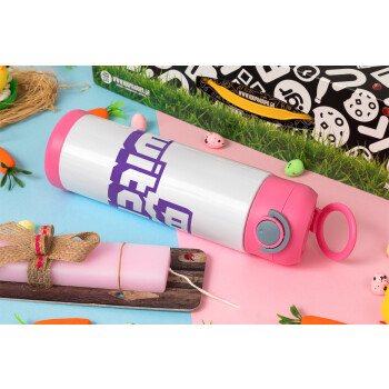 Twitch, Easter candle, Childrens hot water bottle, stainless steel, with safety straw, PINK (500ml)