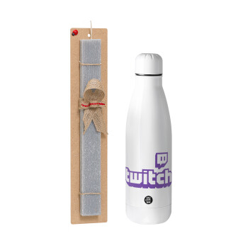 Twitch, Easter Set, metallic stainless thermos bottle (500ml) & scented flat Easter candle (30cm) (GRAY)