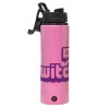 Metallic water bottle with safety lid, 850ml aluminum