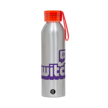 Twitch, Aluminum Sports Bottle 650ml – Silver with Red Cap and Silicone Strap