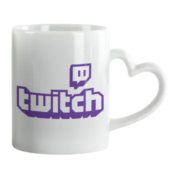 Twitch, Κούπα καρδιά χερούλι λευκή, κεραμική, 330ml