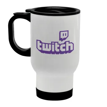 Twitch, Κούπα ταξιδιού ανοξείδωτη με καπάκι, διπλού τοιχώματος (θερμό) λευκή 450ml
