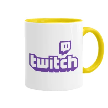 Twitch, Κούπα χρωματιστή κίτρινη, κεραμική, 330ml