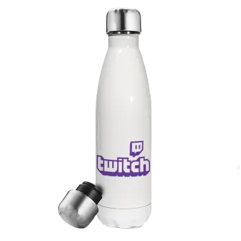 Twitch, Μεταλλικό παγούρι θερμός Λευκό (Stainless steel), διπλού τοιχώματος, 500ml