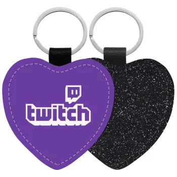 Twitch, Μπρελόκ PU δερμάτινο glitter καρδιά ΜΑΥΡΟ