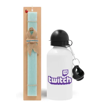 Twitch, Easter Set, metallic aluminum water bottle (500ml) & scented flat candle (30cm) (TURQUOISE)